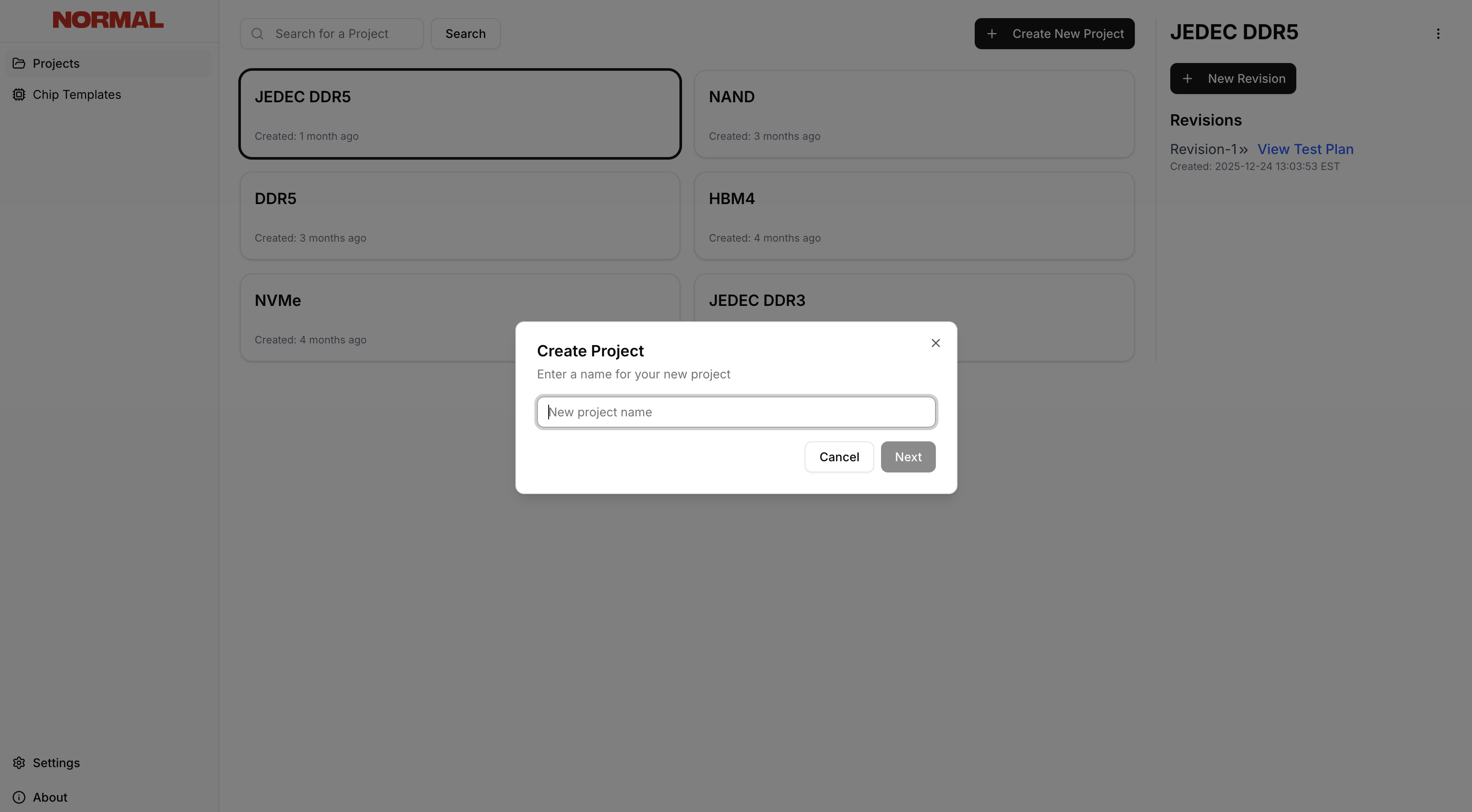 Create new project dialog