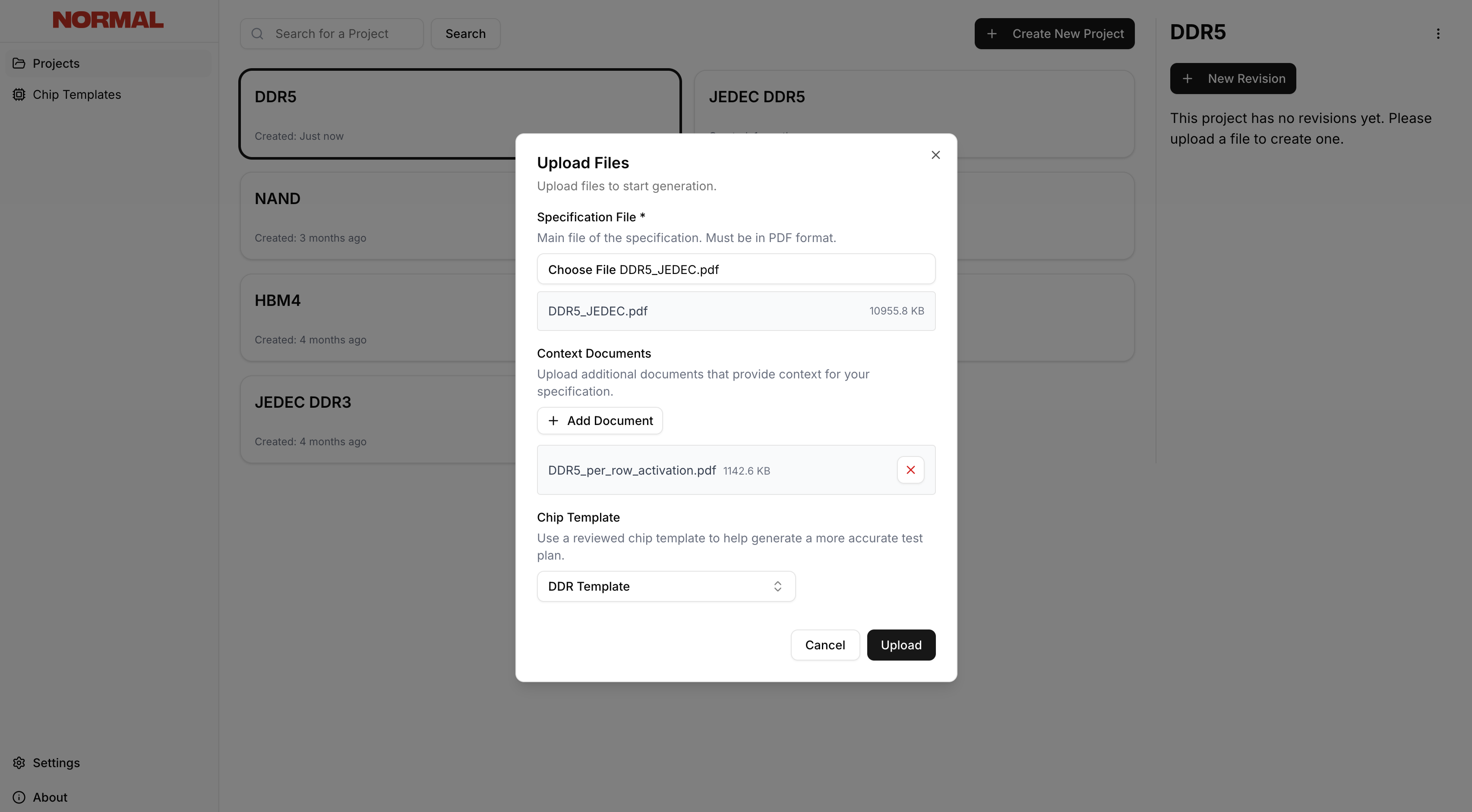 Upload specification files