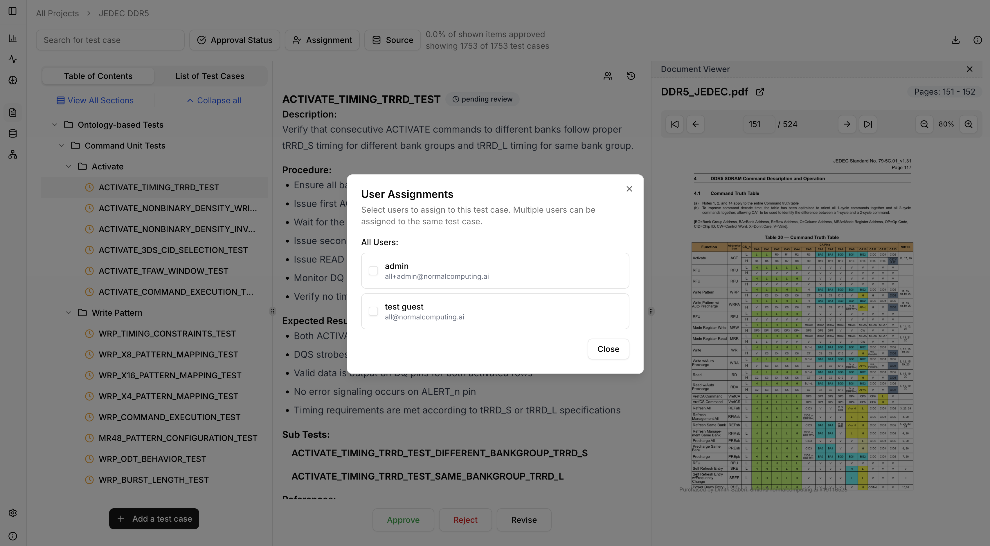 Assign test cases to team members