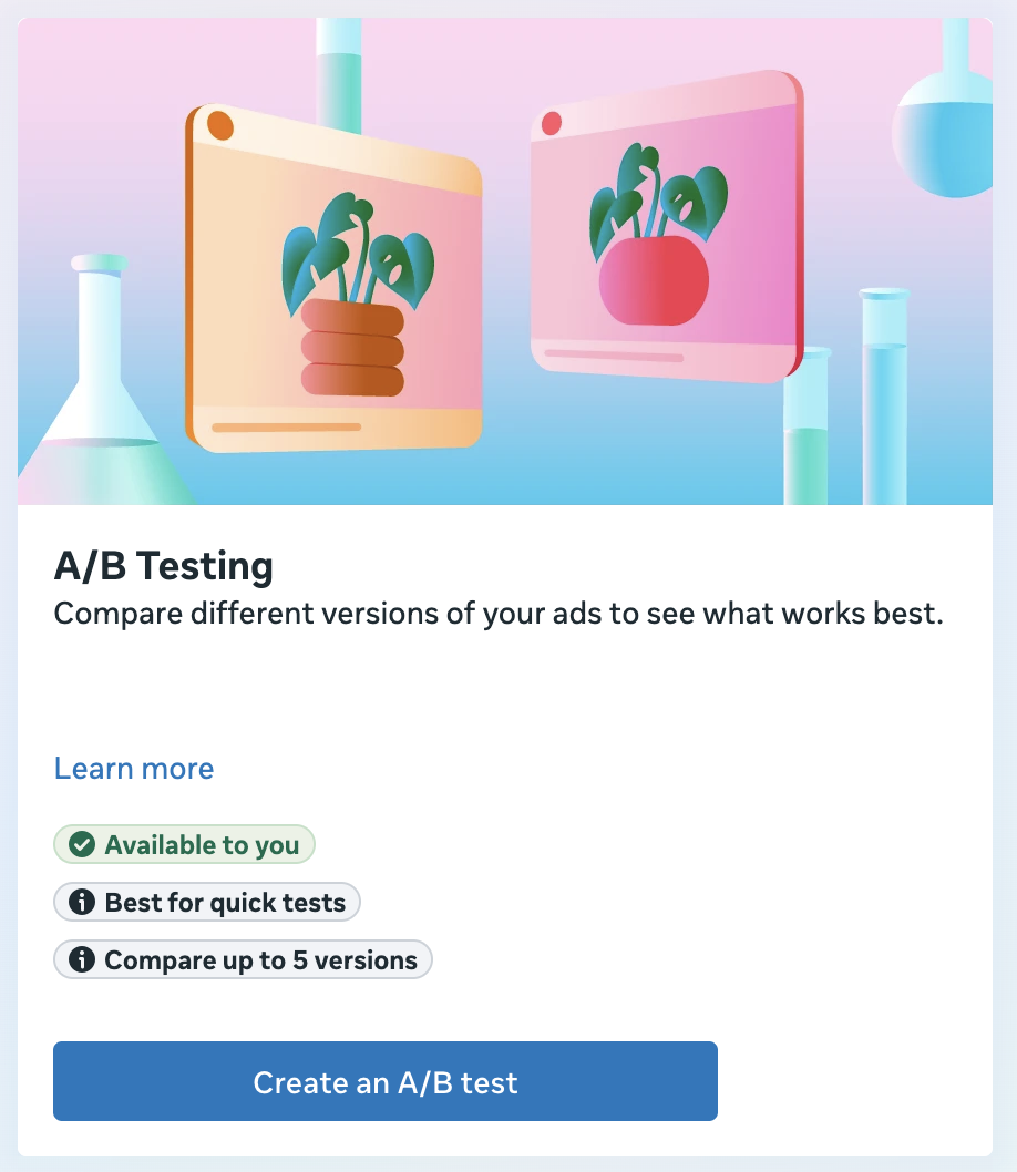 Create an A/B test in Meta Experiments