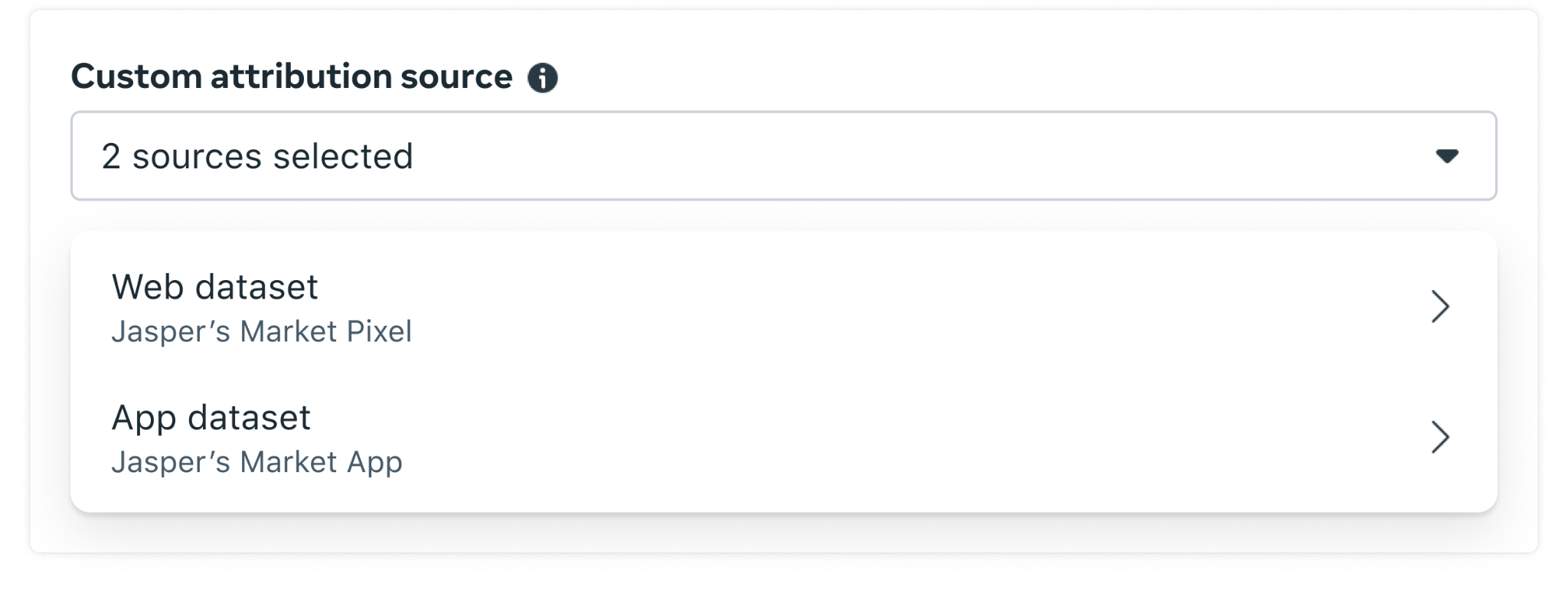 Custom attribution source with web and app datasets