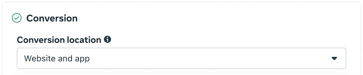 Conversion location set to Website and app