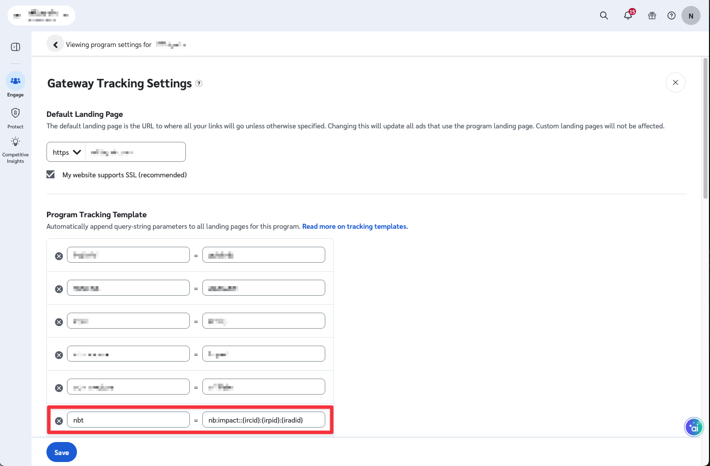 Impact Program Tracking Template with the nbt parameter row added