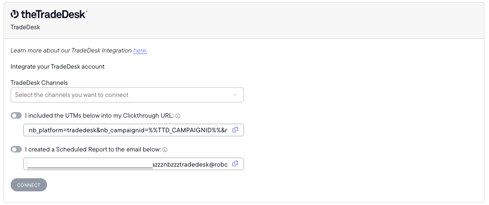 TradeDesk connection details in Northbeam Settings > Connections