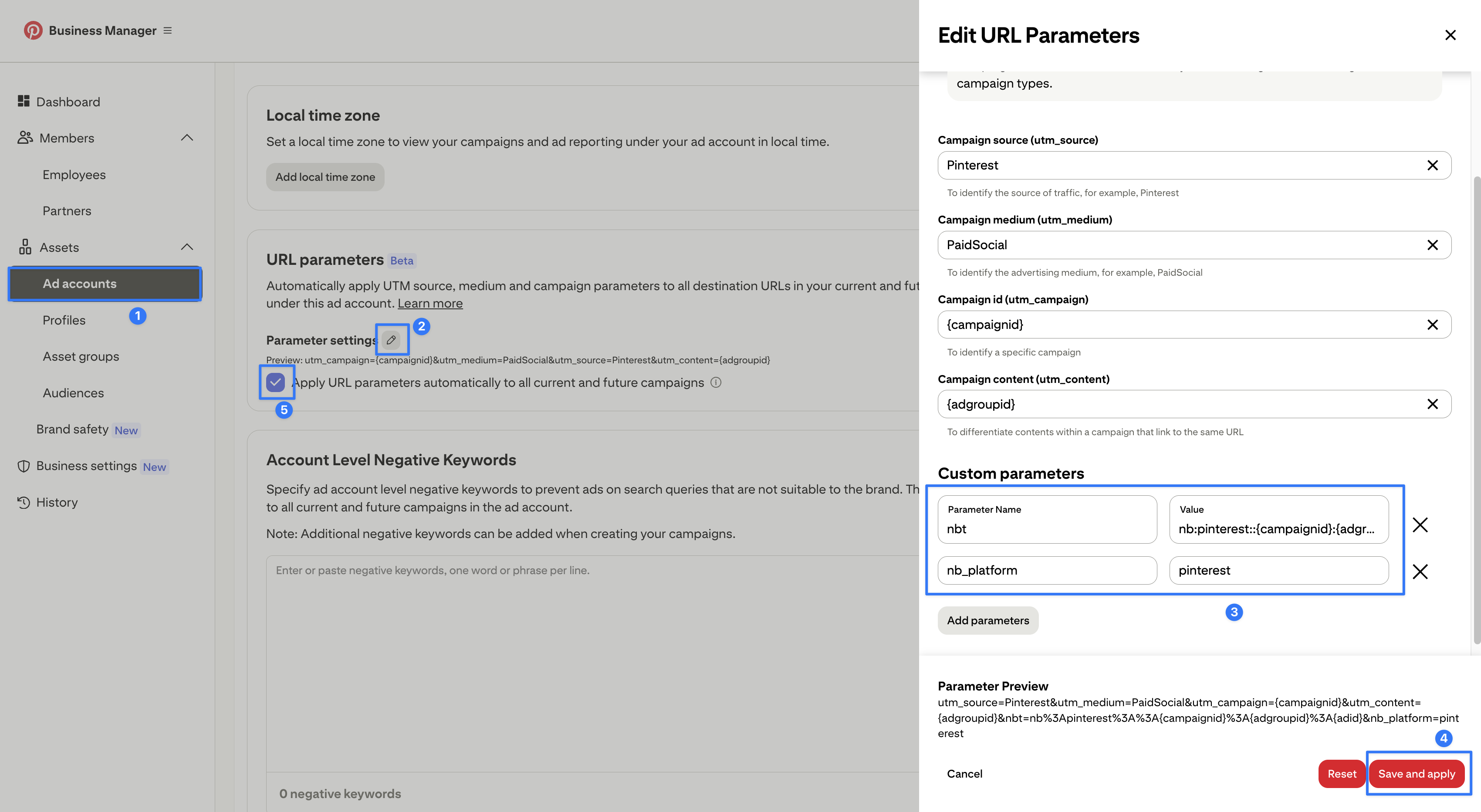 Pinterest Parameter Settings with nbt and nb_platform custom parameters