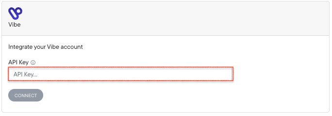 Vibe.co connection in Northbeam with the API Key field