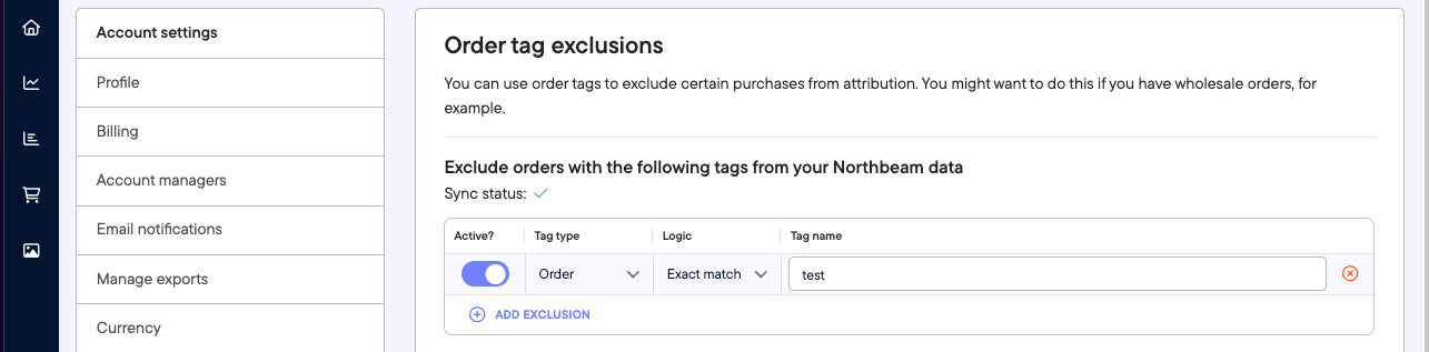 Settings > Exclude Orders by Tag
