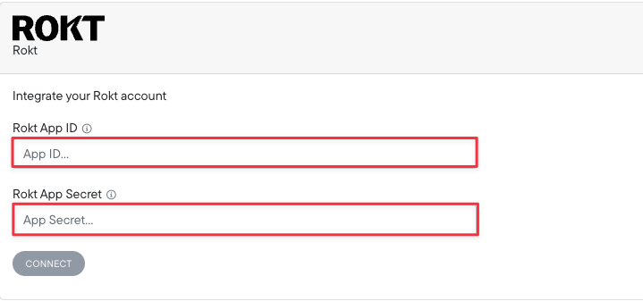 ROKT connection in Northbeam with App ID and App Secret fields