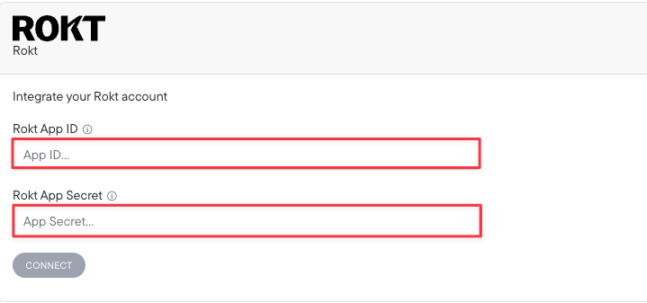 ROKT connection in Northbeam with App ID and App Secret fields