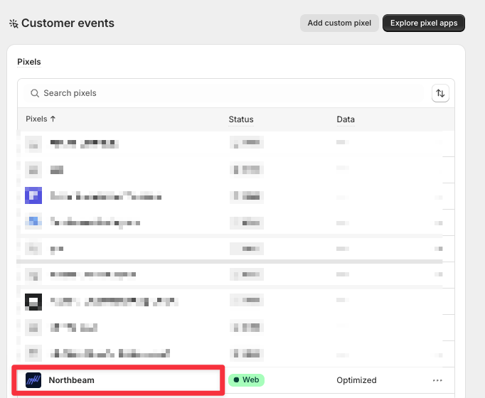 Northbeam listed under App pixels