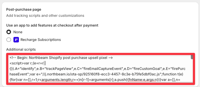 Additional Scripts field on the Post-Purchase Page