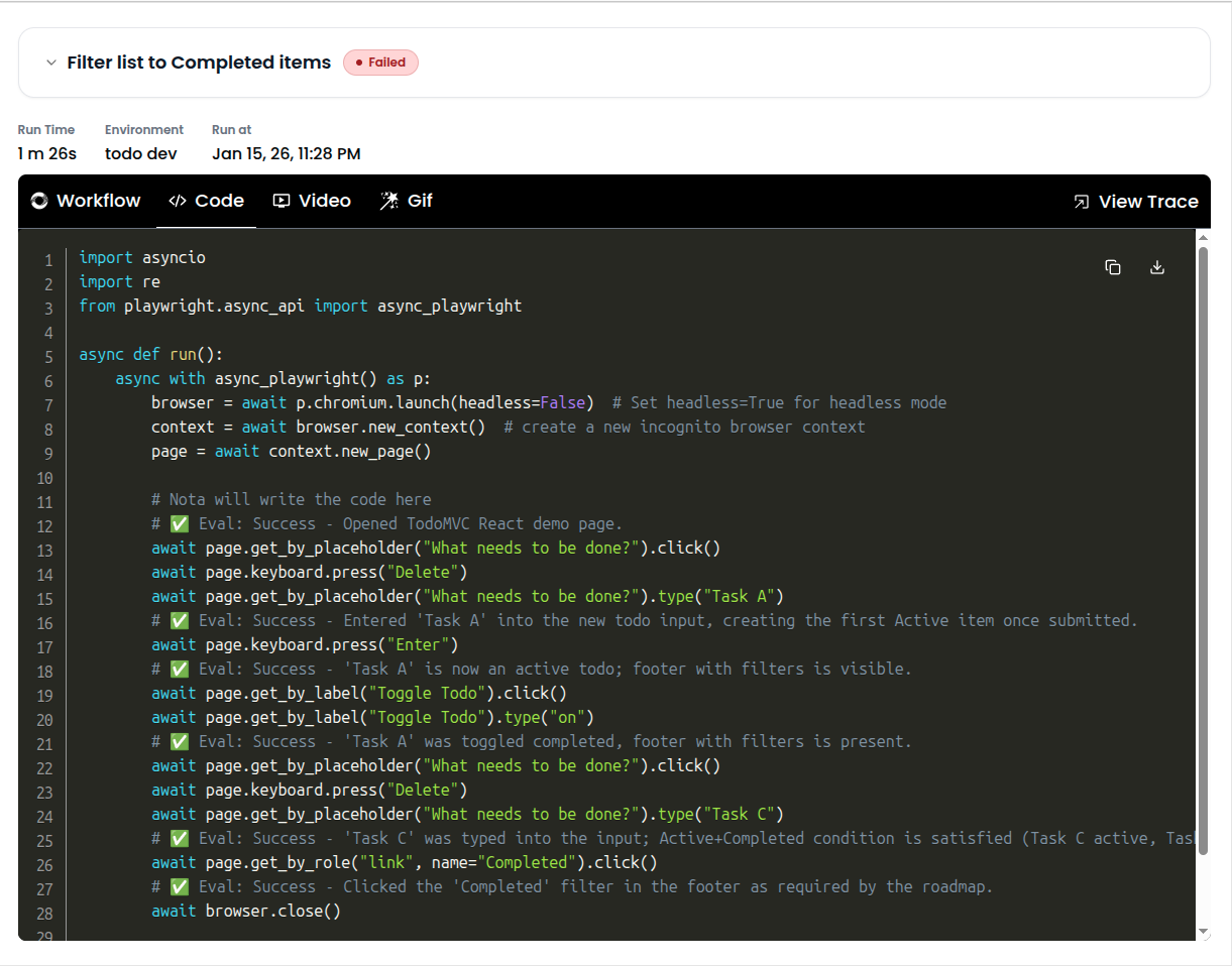 Artifact: test case code