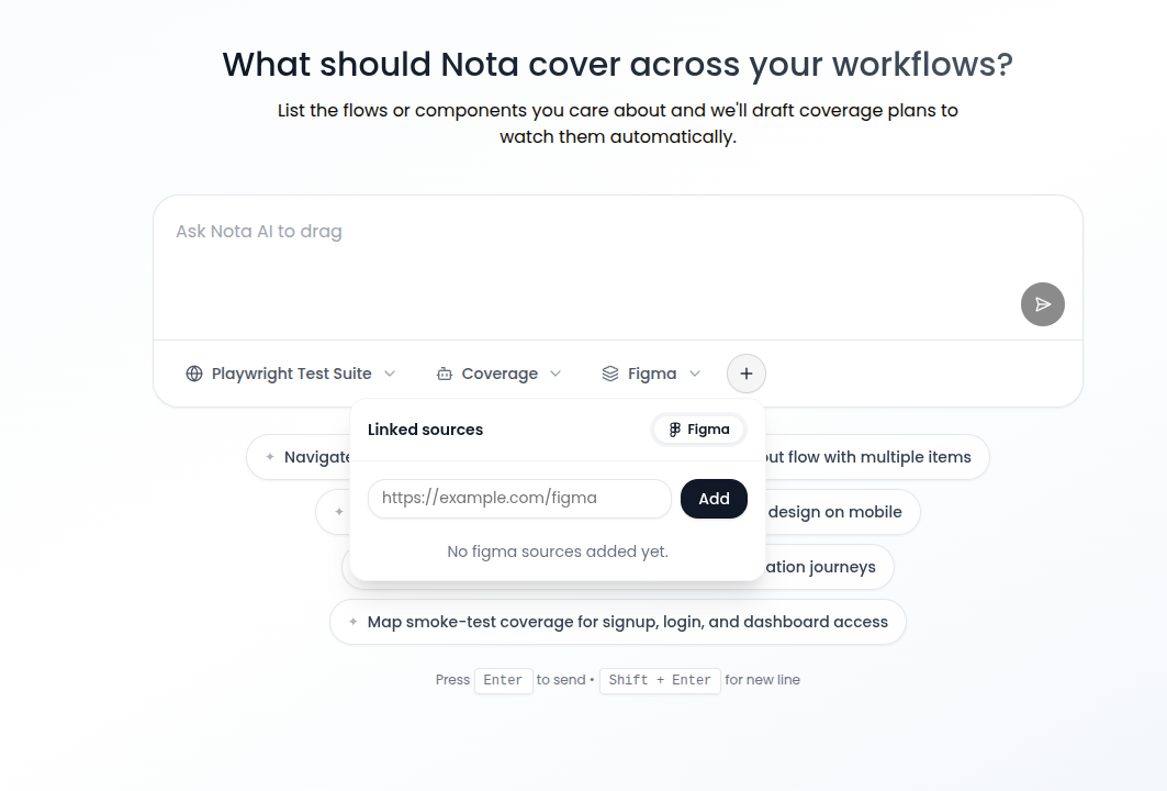 Linked sources panel with a Figma URL input