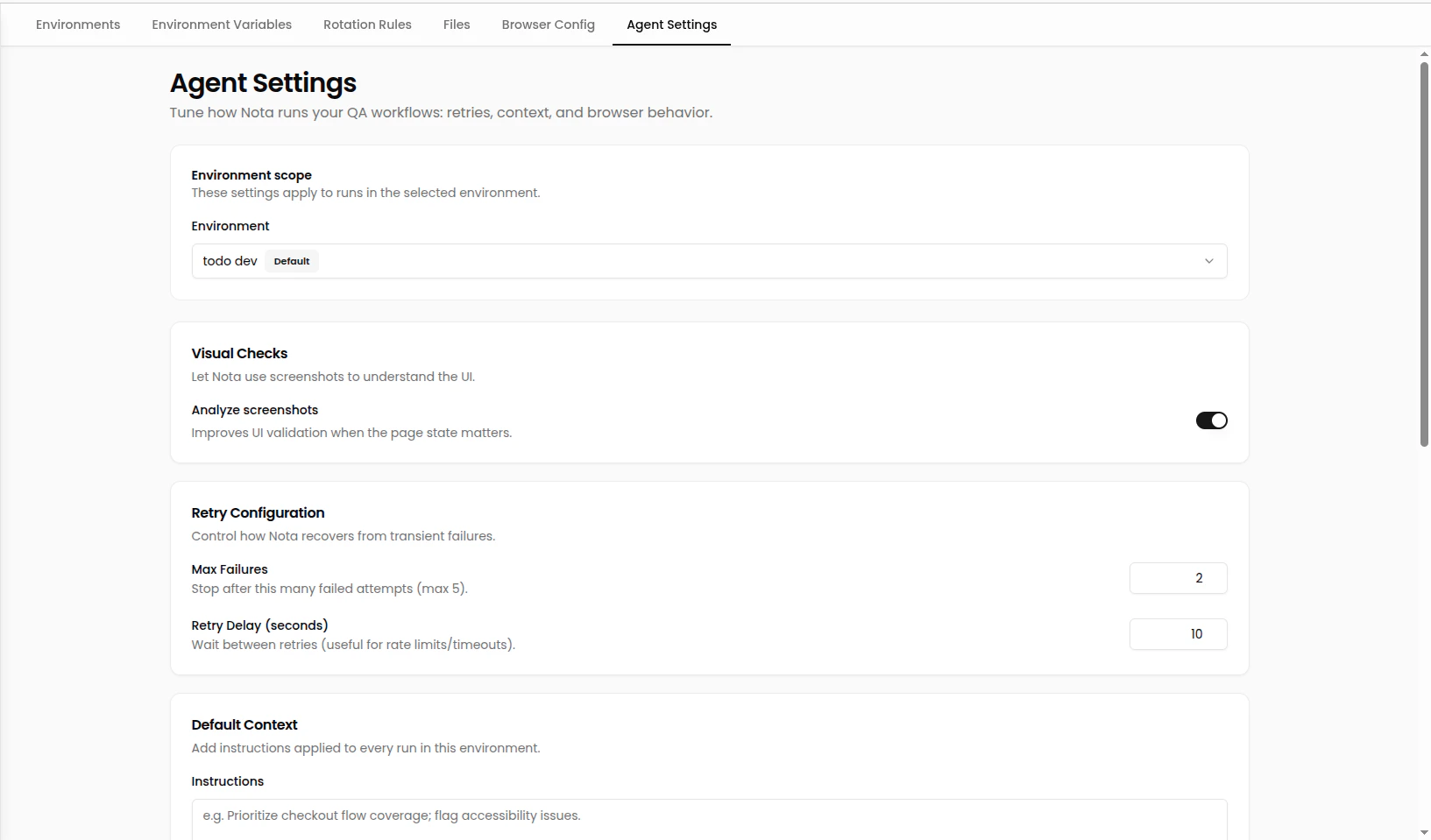 Visual Check settings placeholder