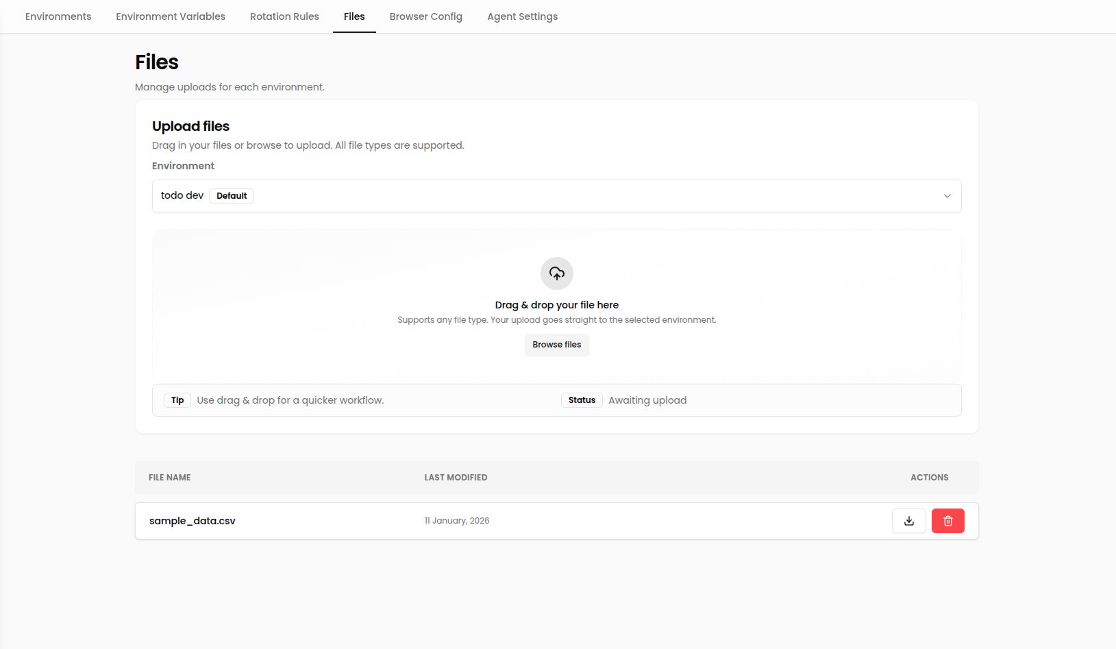 File upload interface