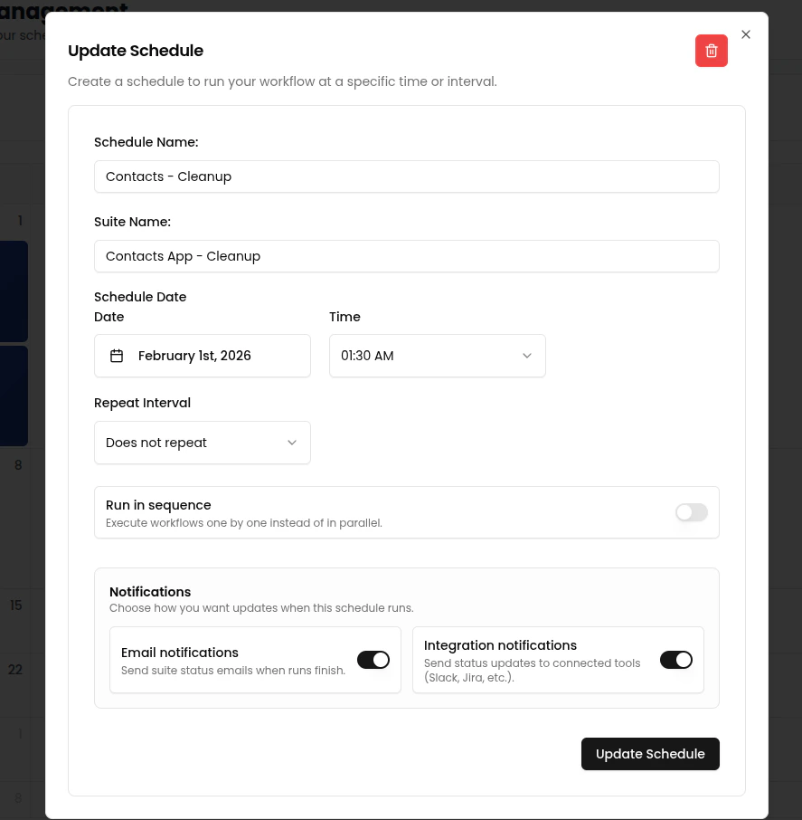 Update schedule from calendar