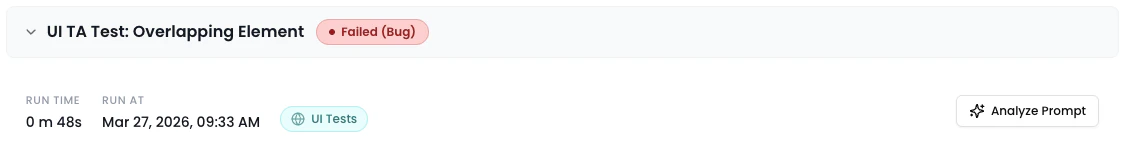 Analyze Prompt button in run metadata bar