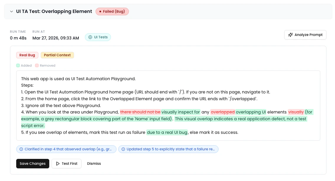 Prompt Optimizer panel in artifact view