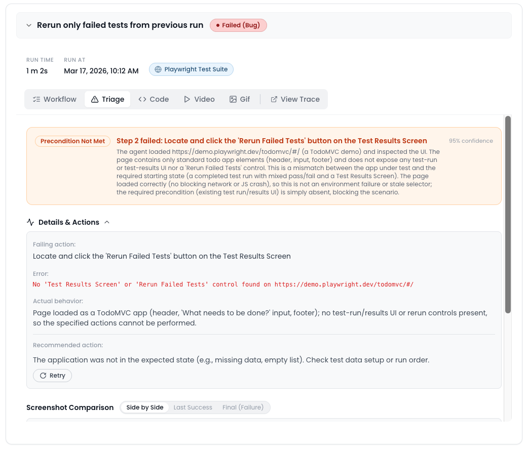 Run Items: a triage category badge on a run item