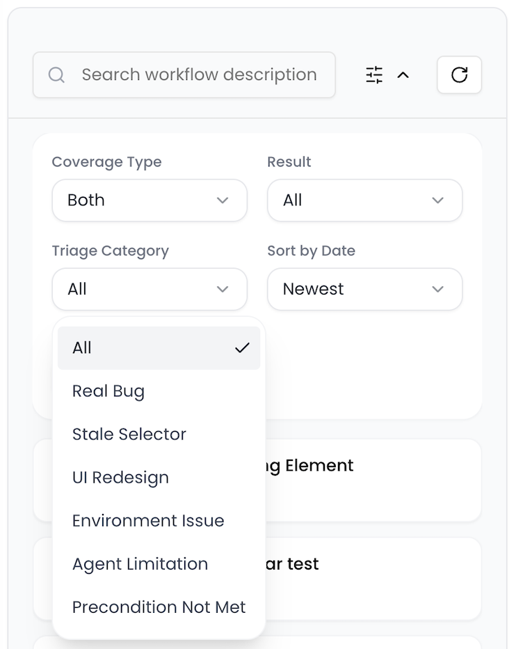 Sidebar: triage category filter dropdown