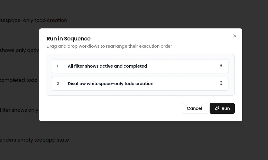 Sequential run modal