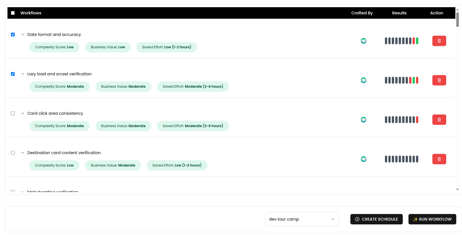 Select workflows to schedule