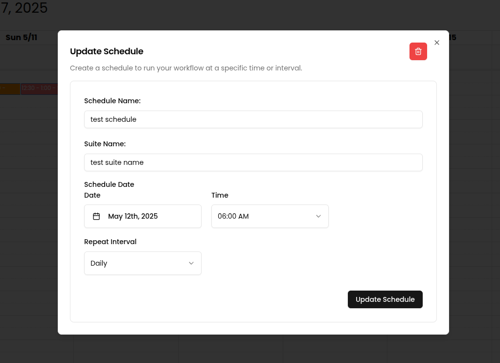 Update schedule from calendar