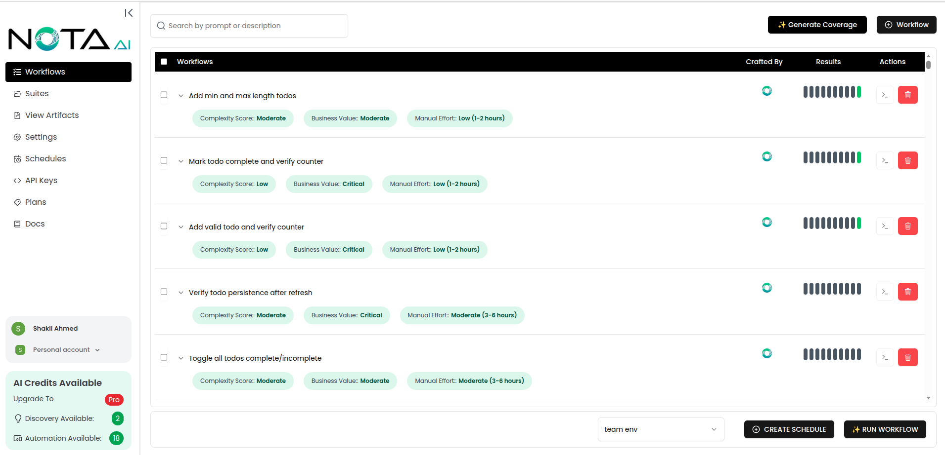 Workflow page with multiple selections