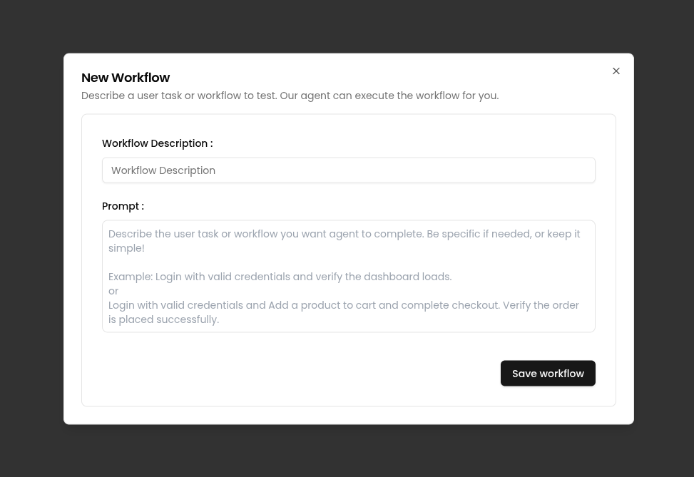 Workflow creation screenshot