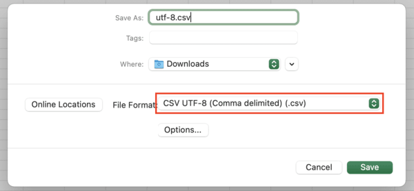 MS Excel csv export settings