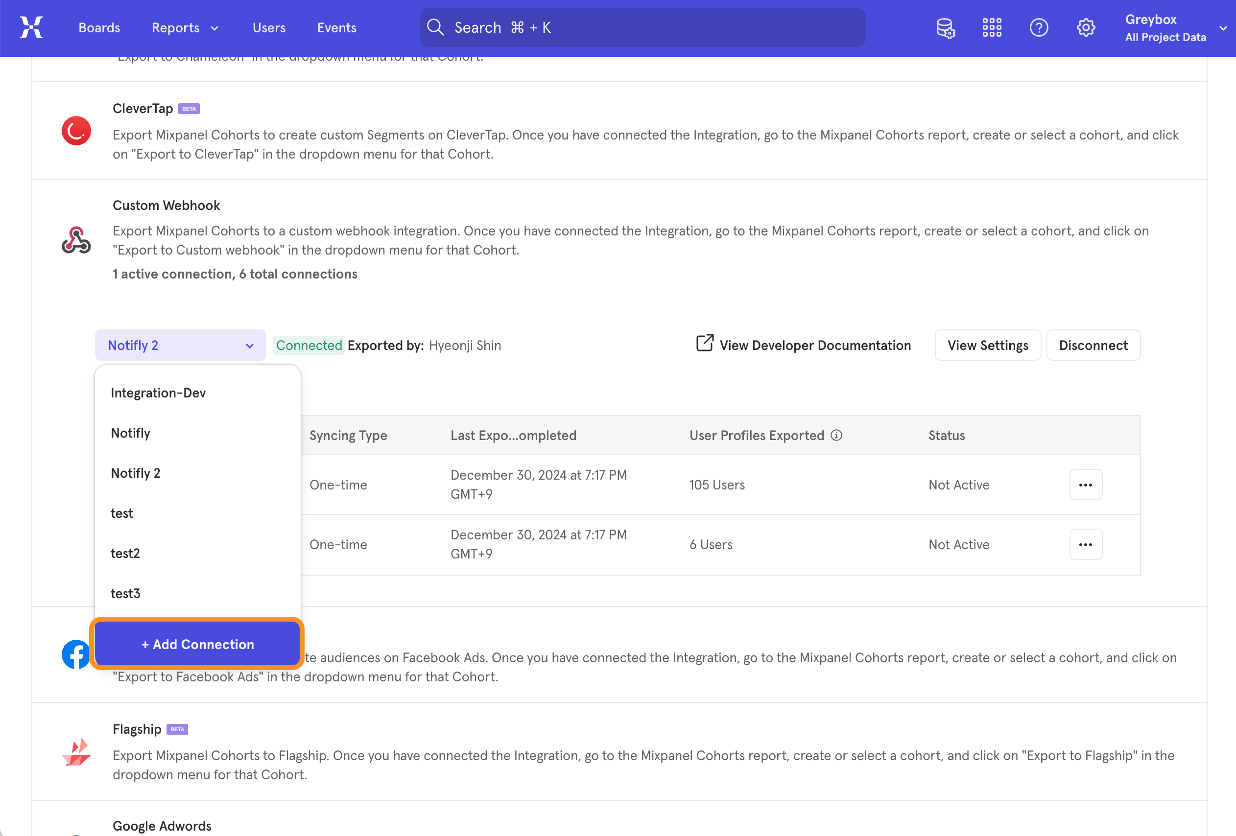 Mixpanel Add Custom Webhook
