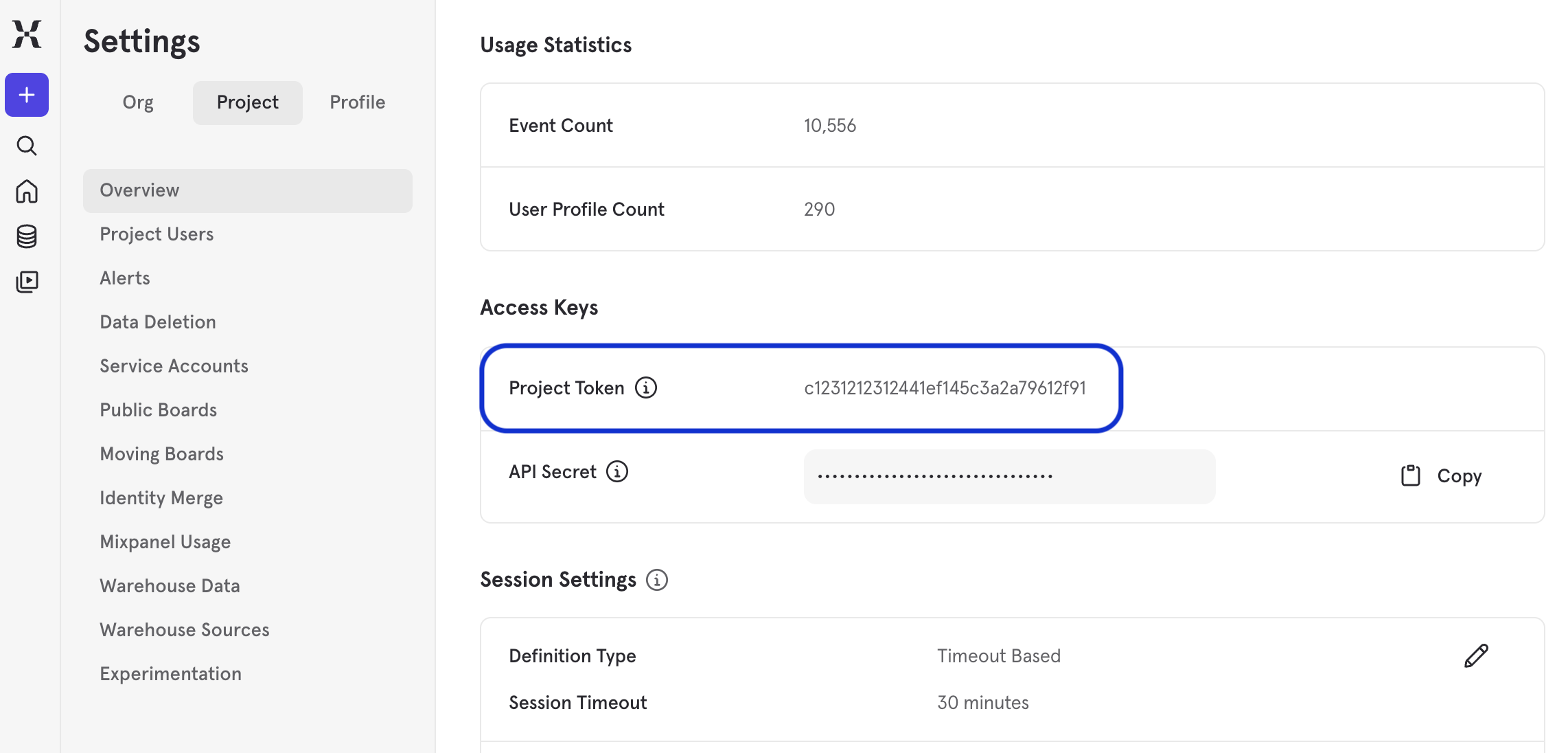 Mixpanel 프로젝트 토큰 확인