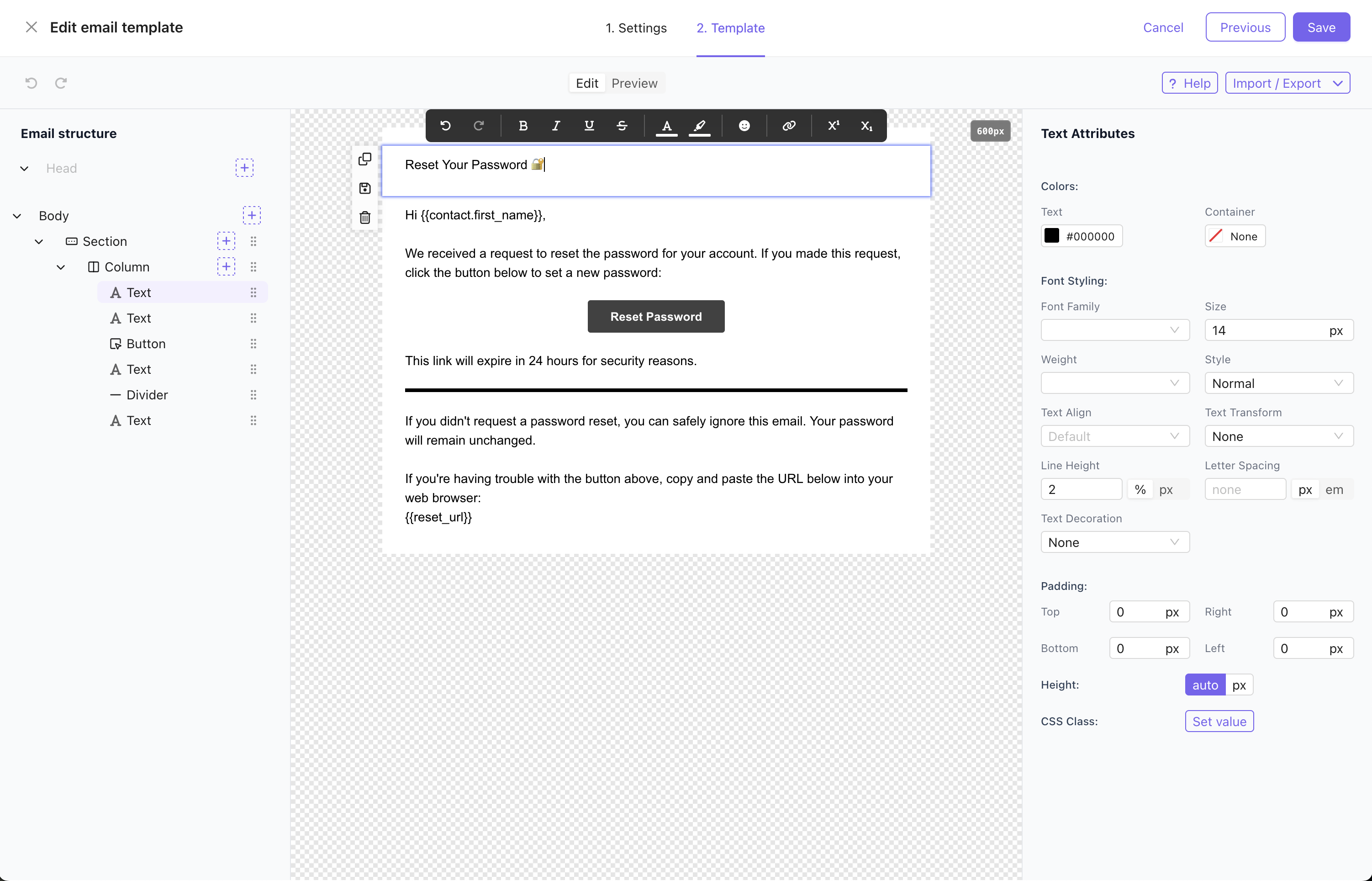 Visual editor screenshot