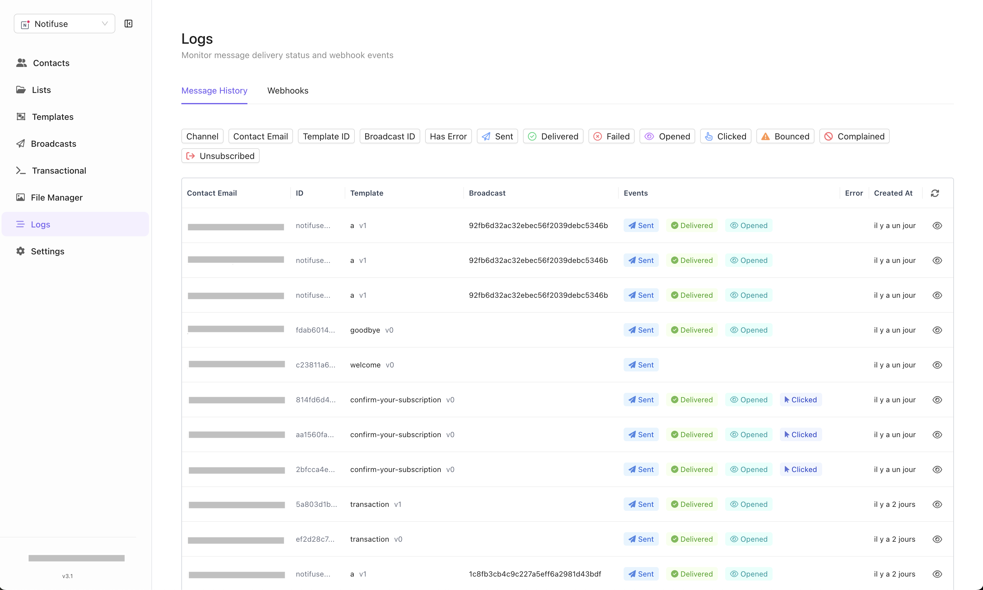 Messages logs screenshot