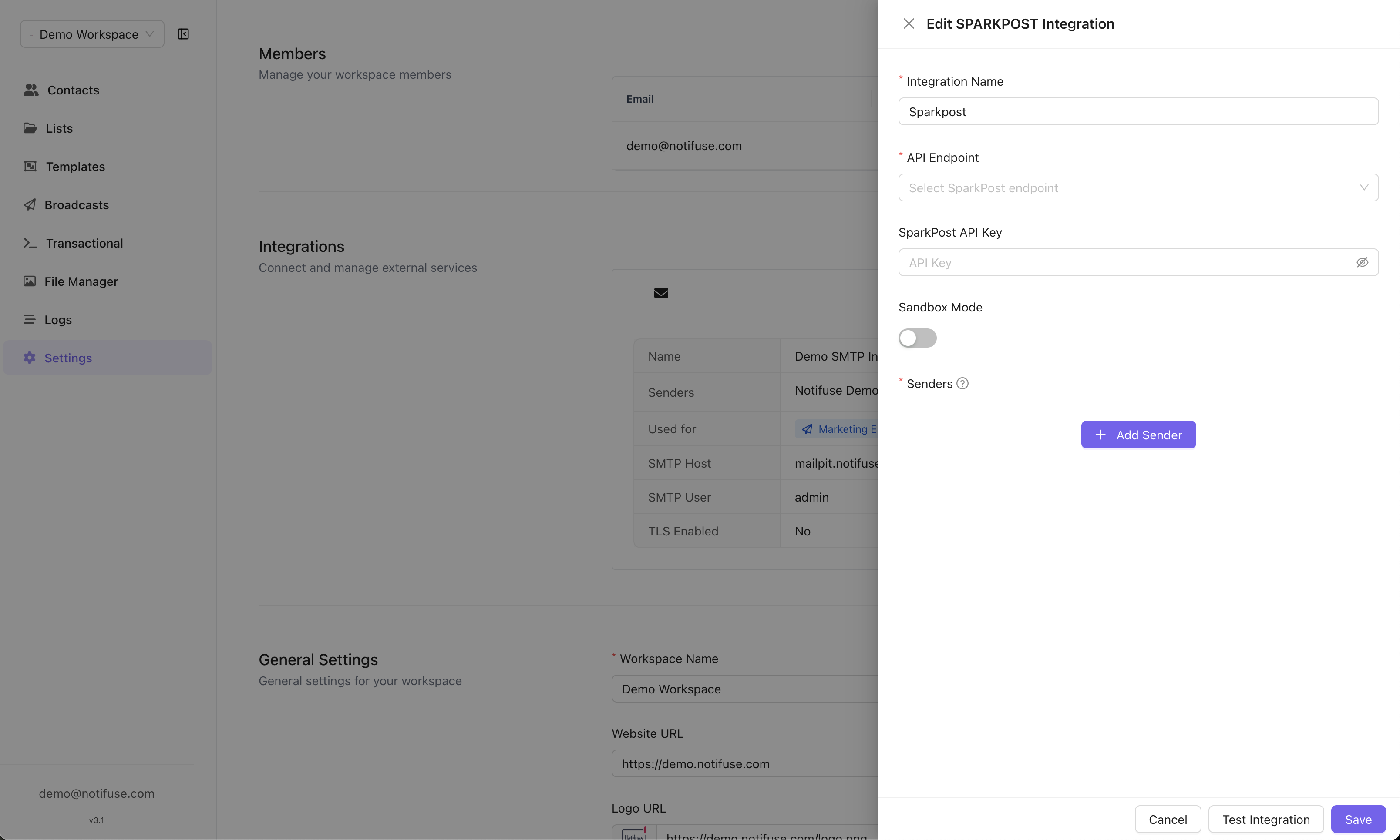 SparkPost Integration Form