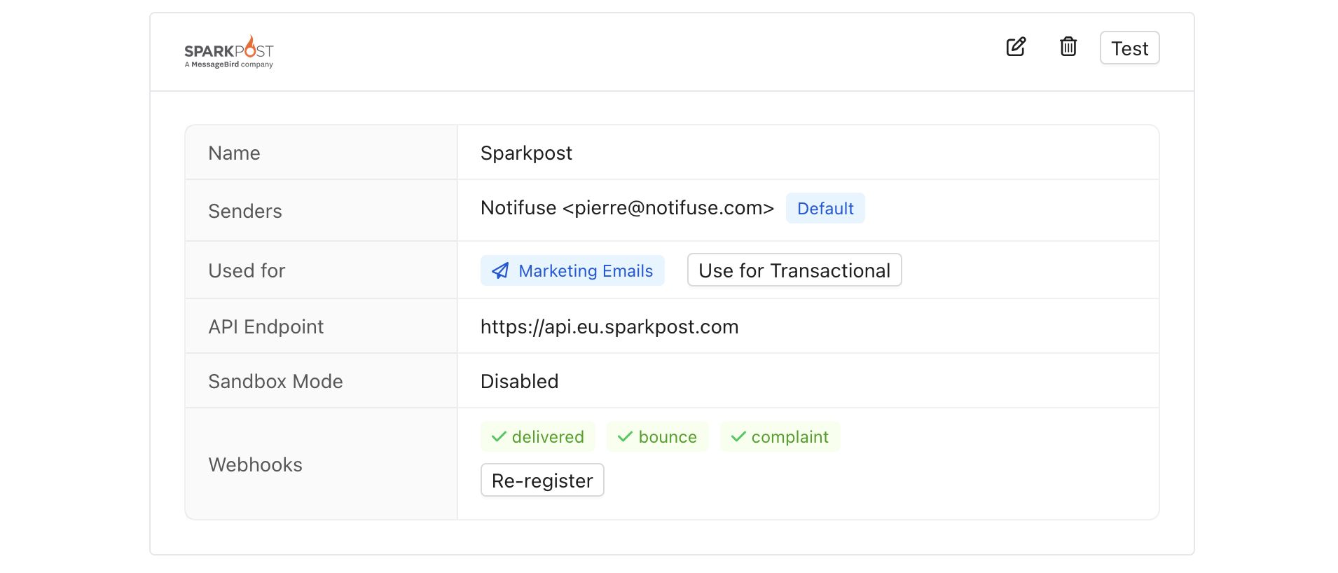 SparkPost Settings