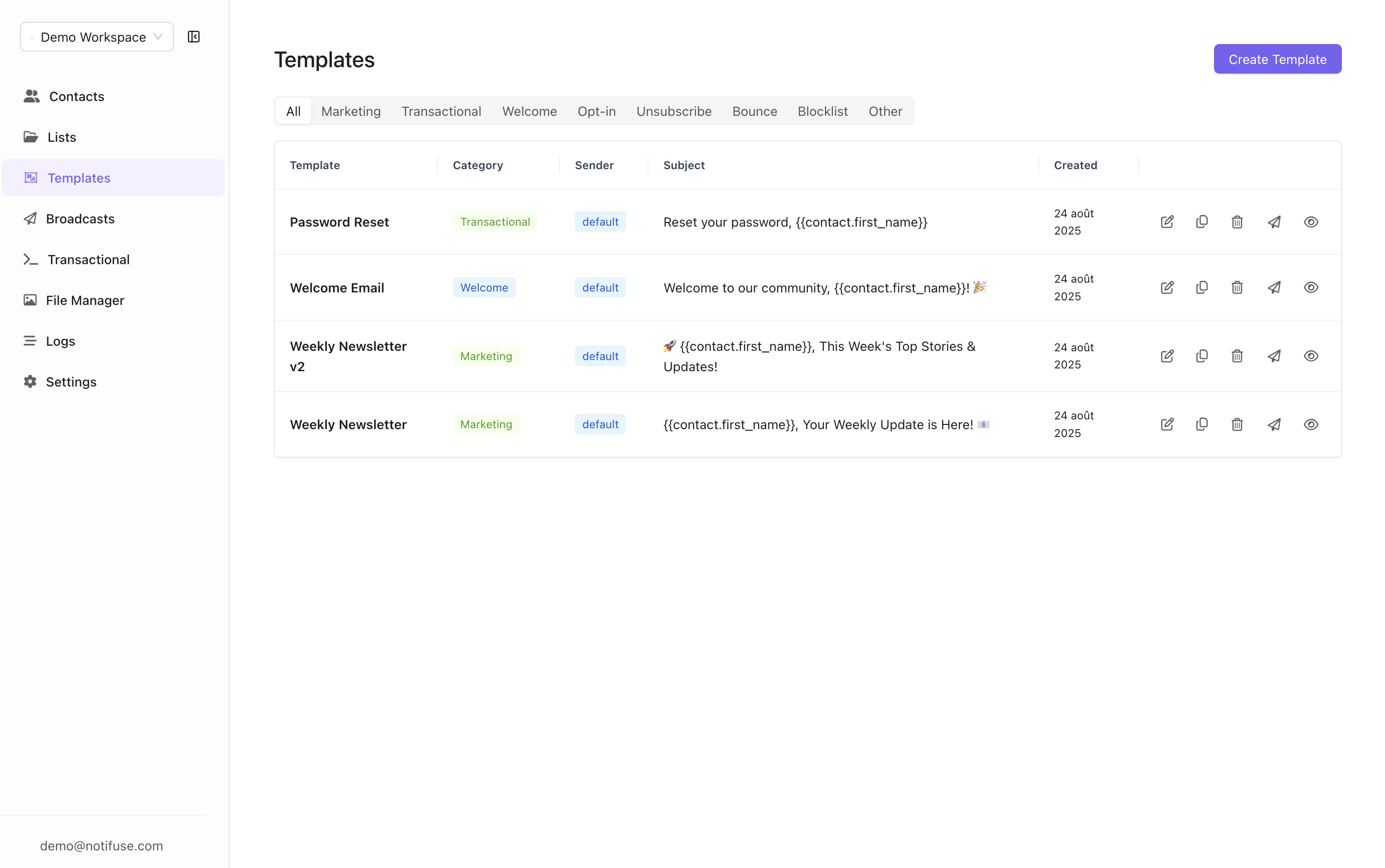 Email templates screenshot