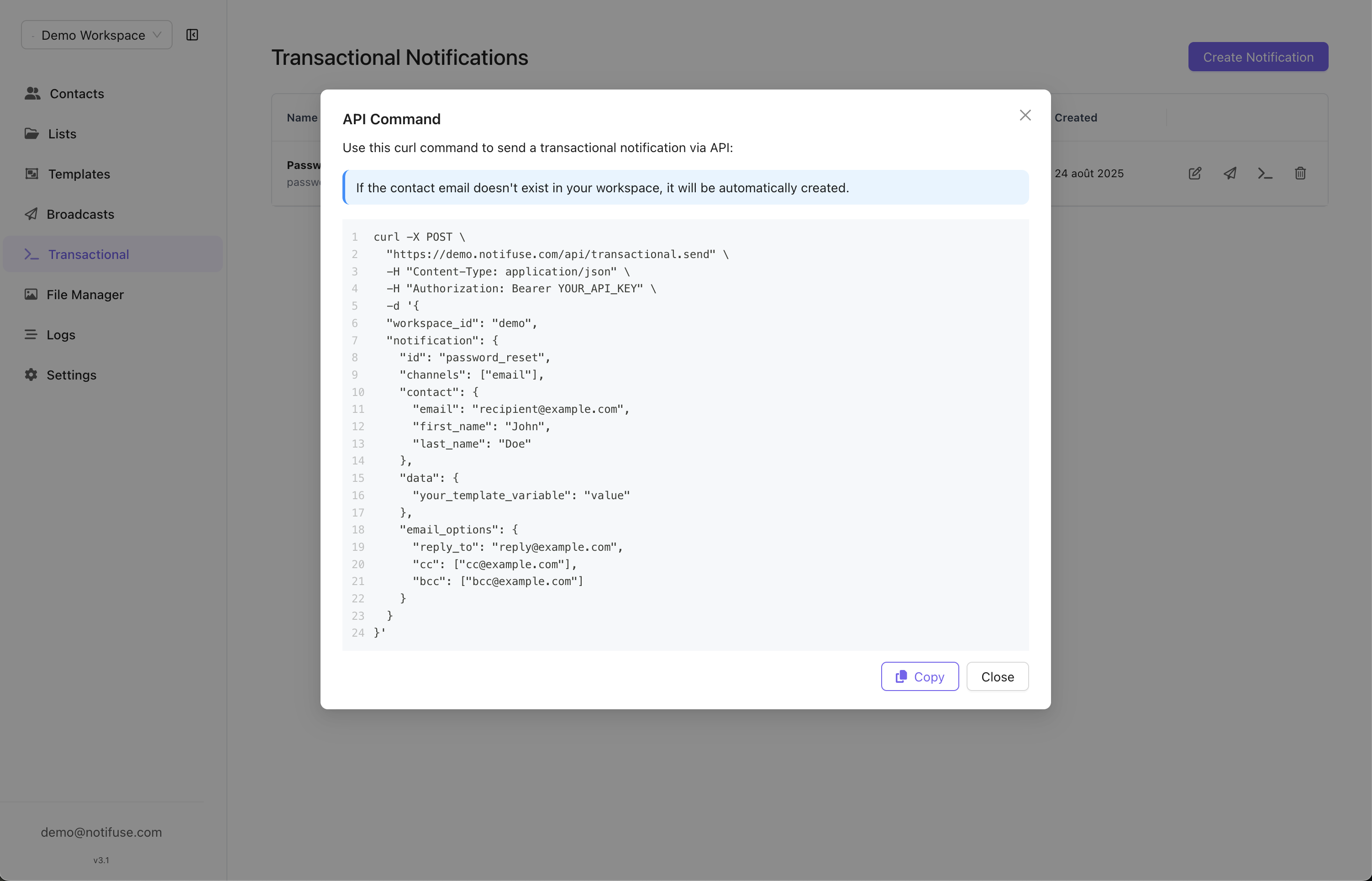 Transactional templates screenshot