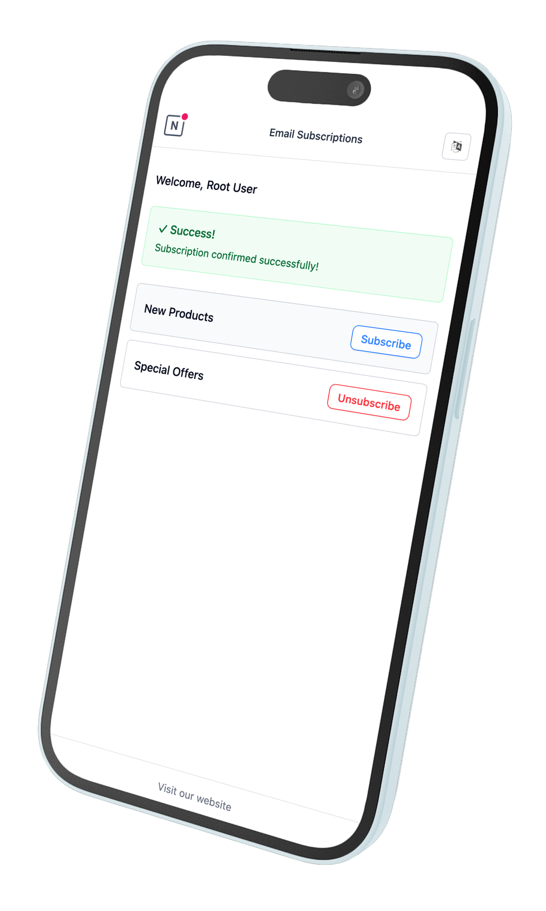 Notification Center interface showing subscription management