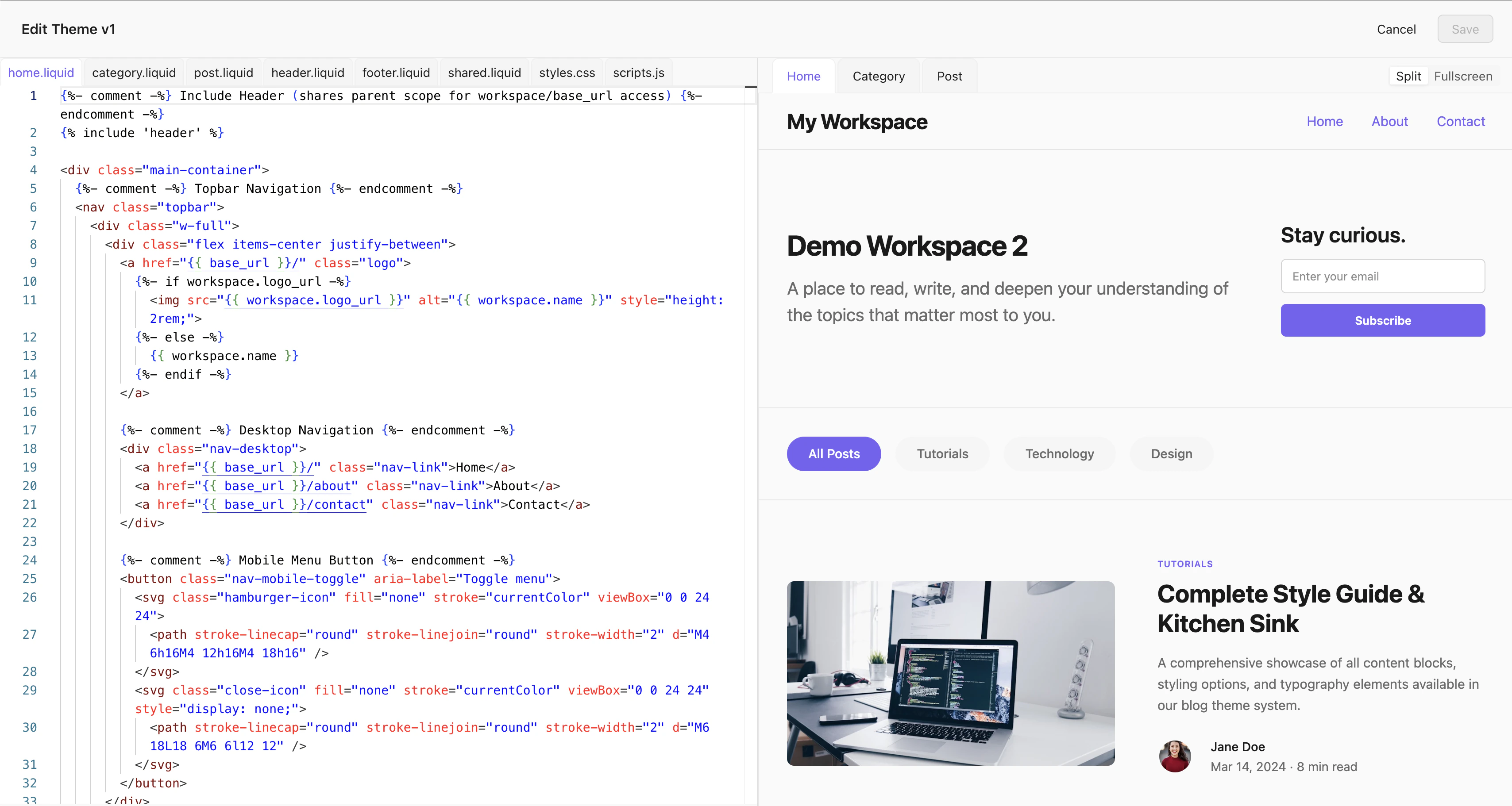Blog theme editor