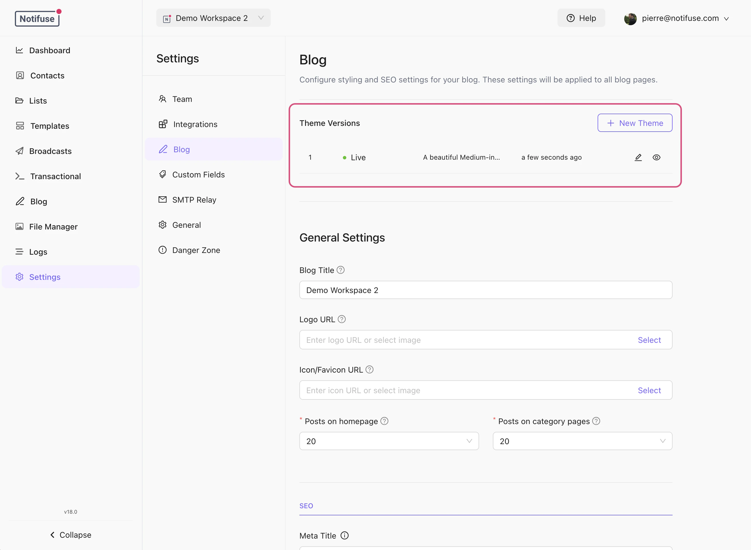 Blog theme versions
