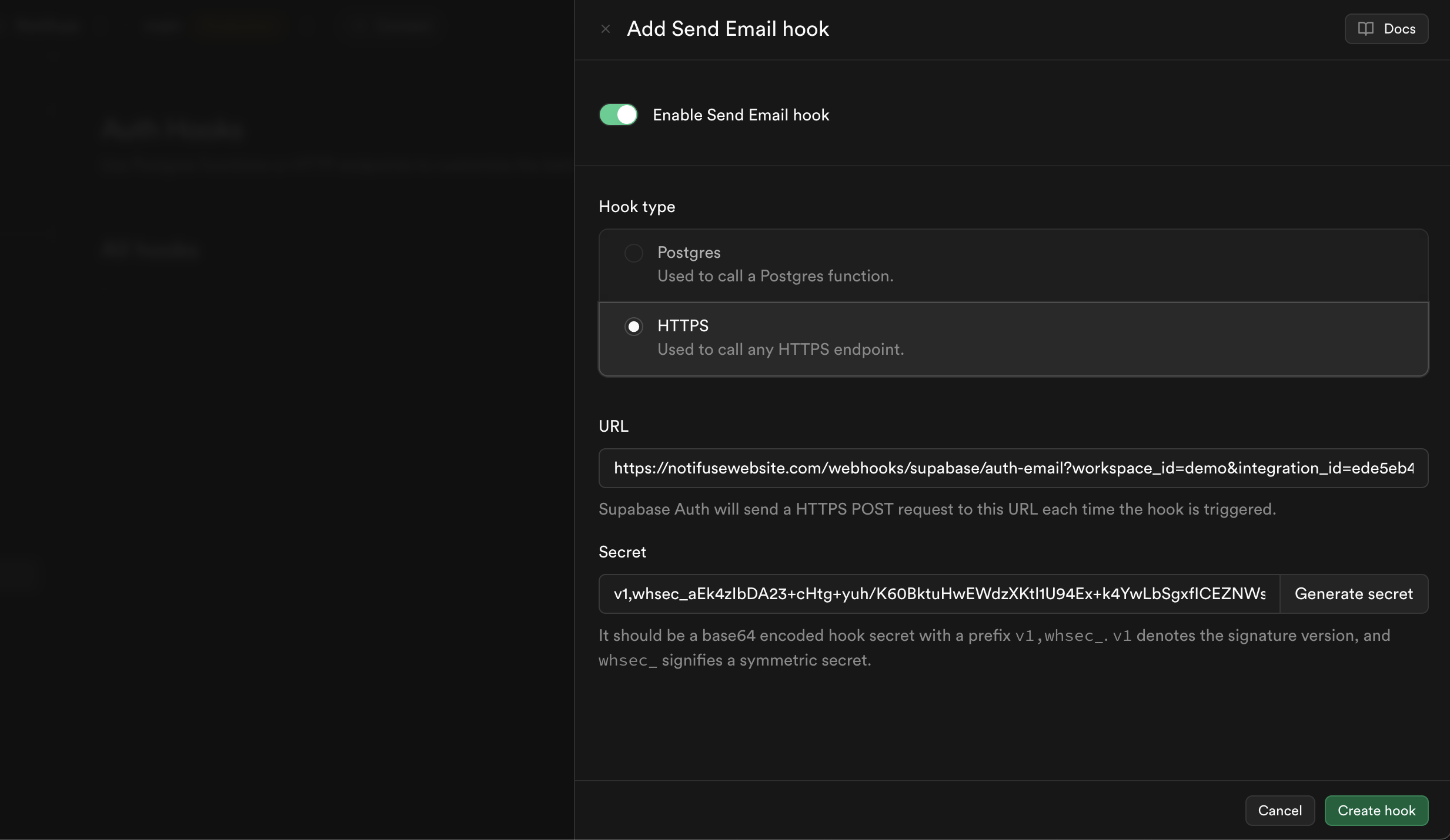 Supabase Auth Hook Configuration