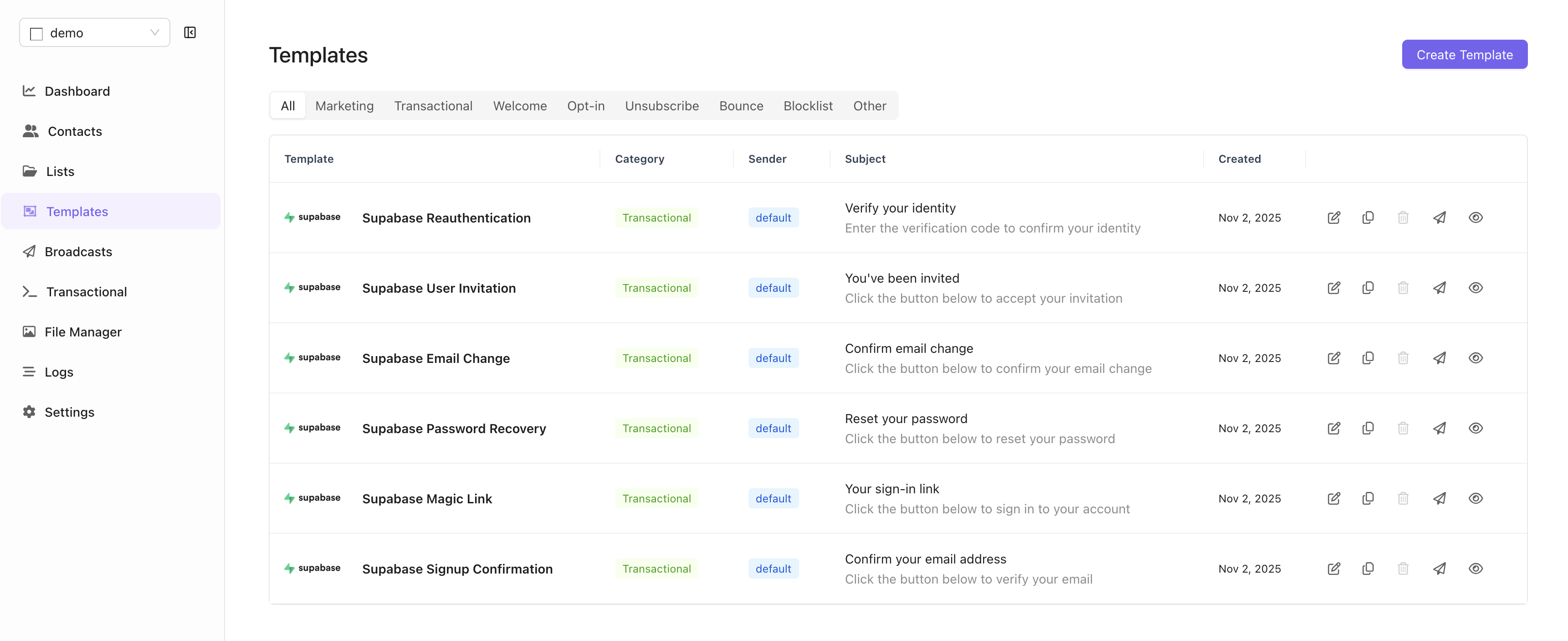 Notifuse templates for Supabase