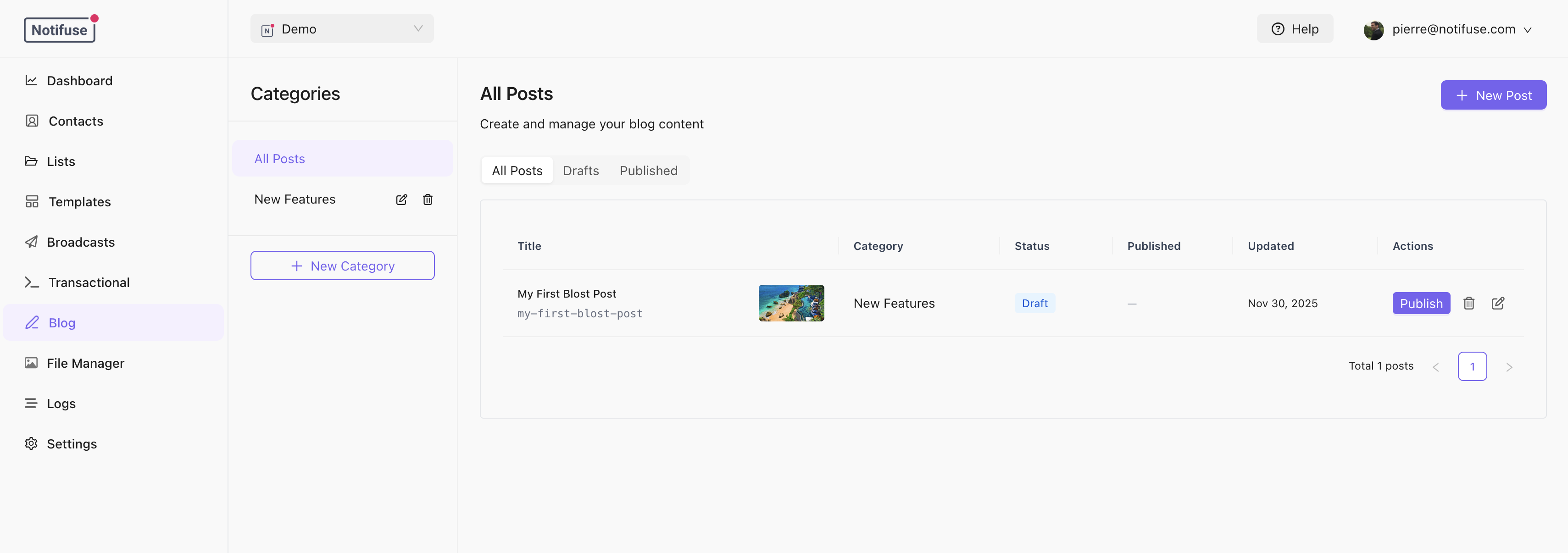 Blog Posts - Notifuse Documentation