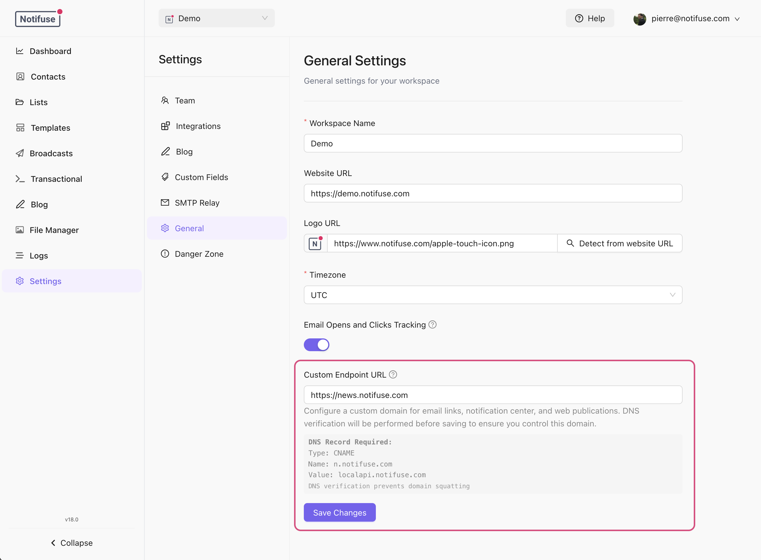 Setup - Notifuse Documentation