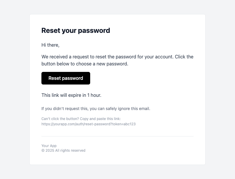 Password reset email template