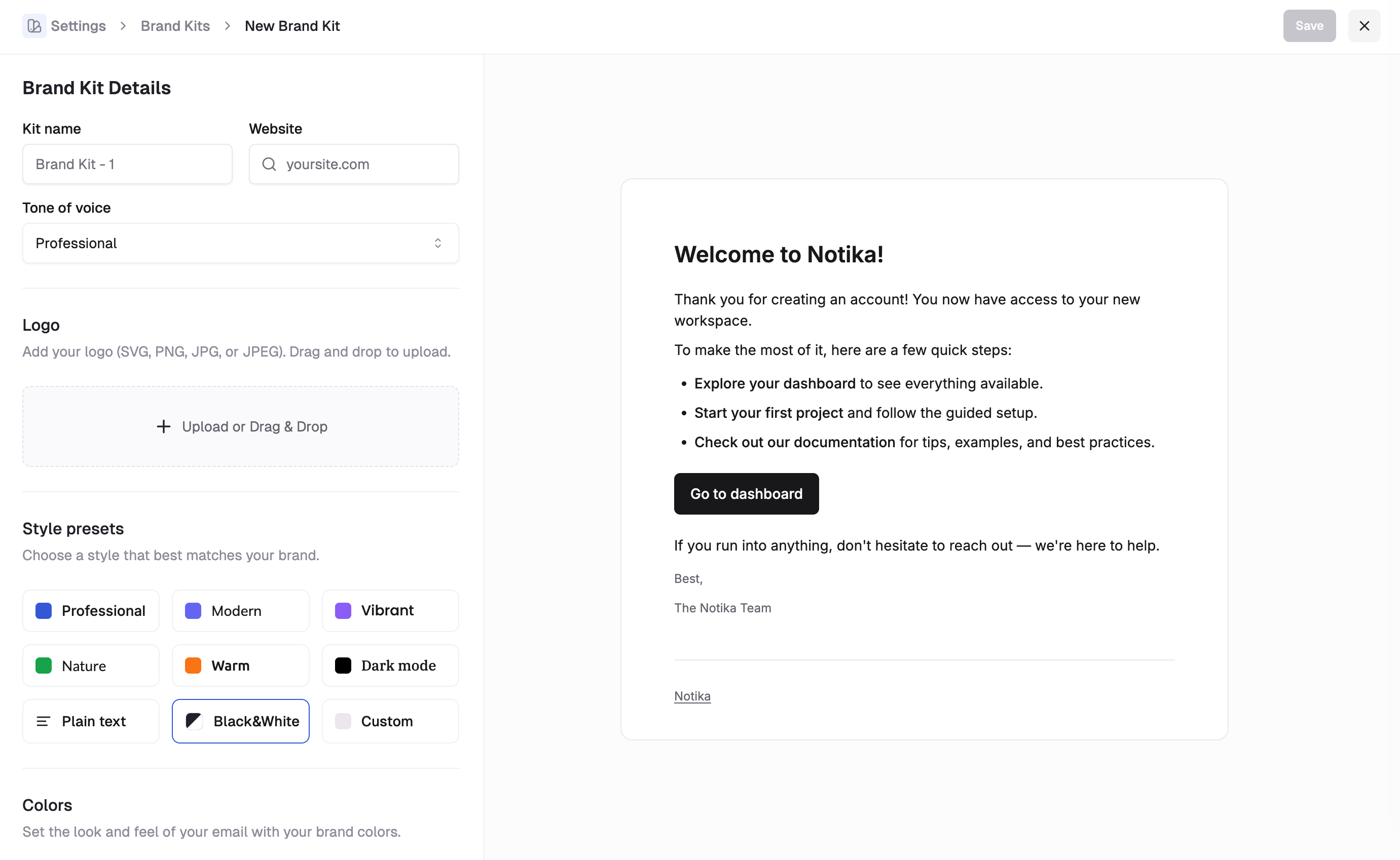 Brand Style editor interface