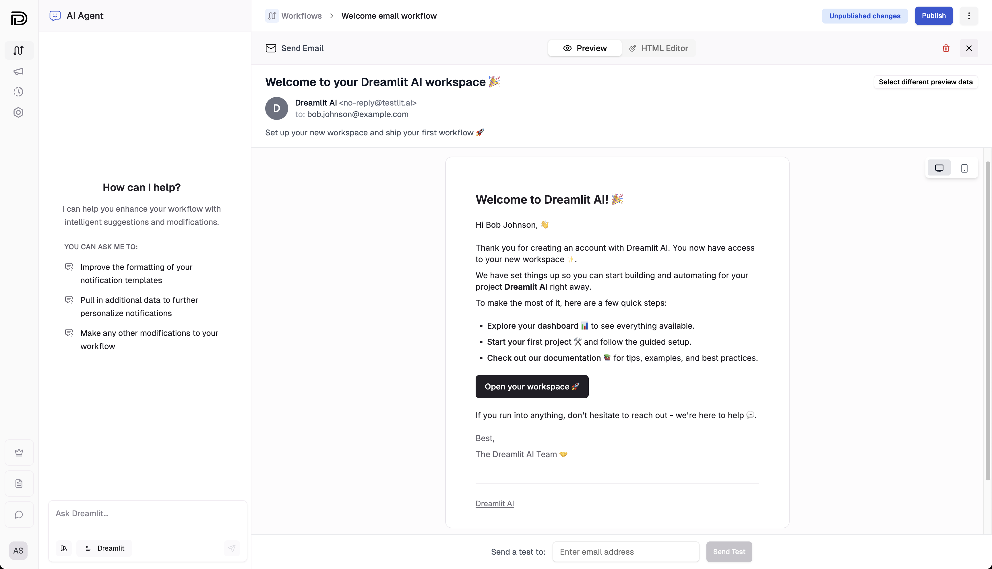 Email editor interface