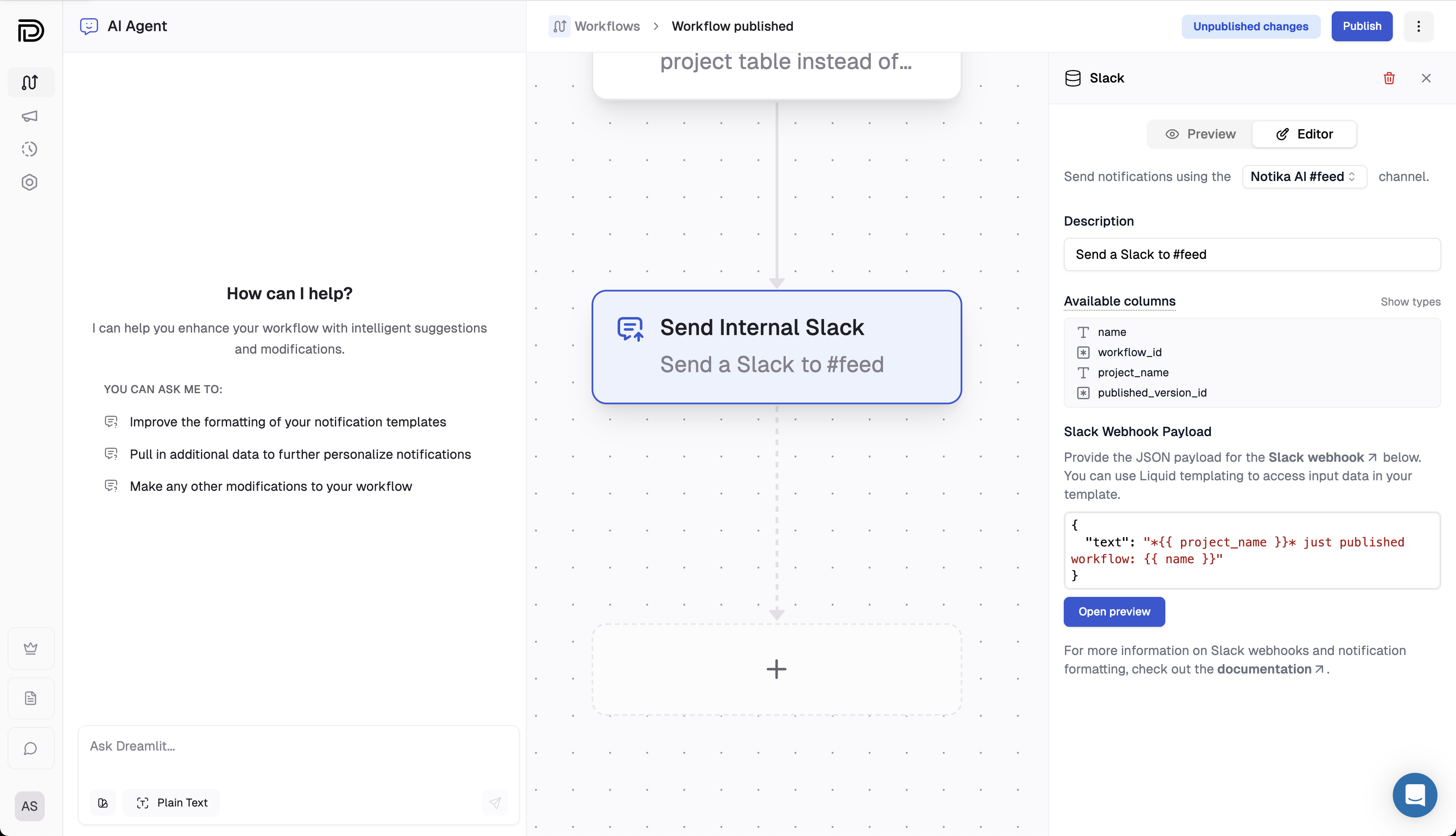 Slack step configuration slideover