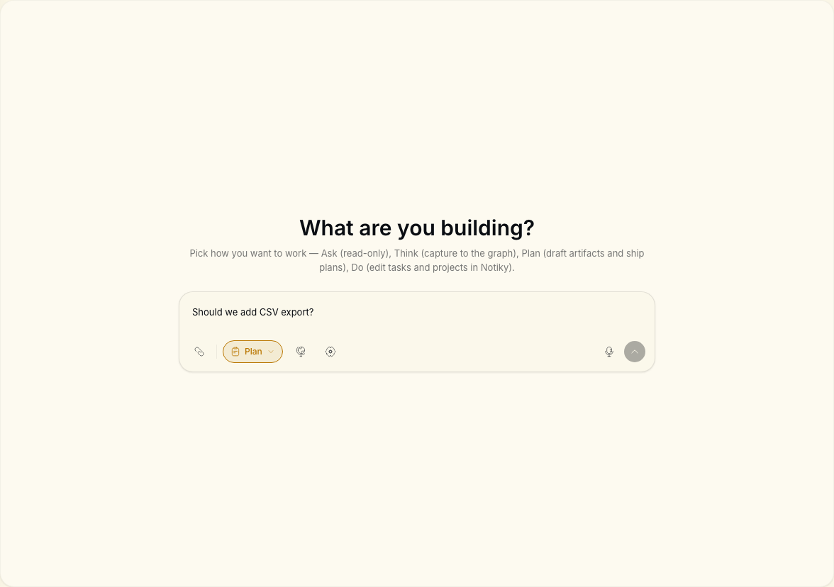 Conversation in Plan mode shaping a product decision